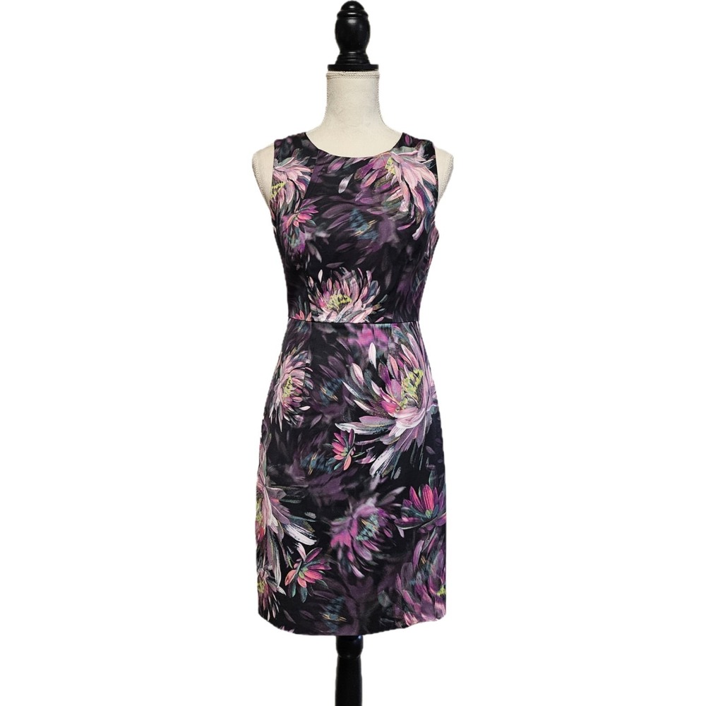 Trina Turk Watercolor Waterlily Black Floral Kurdson Sheath Dress Size 4‎ Office - Picture 2 of 8